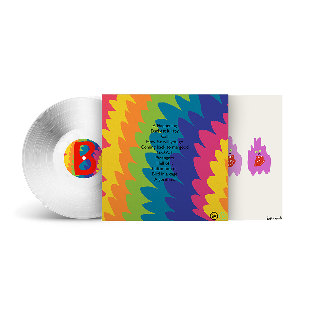 Back view of Kasabian - Happenings | (daft-apeth the rare edition) with Signed Insert. Alternative artwork silver vinyl