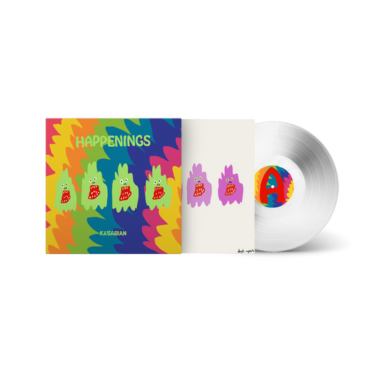 Front view of Kasabian - Happenings | (daft-apeth the rare edition) with Signed Insert. Alternative artwork silver vinyl