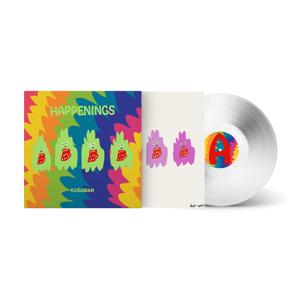 Front view of Kasabian - Happenings | (daft-apeth the rare edition) with Signed Insert. Alternative artwork silver vinyl
