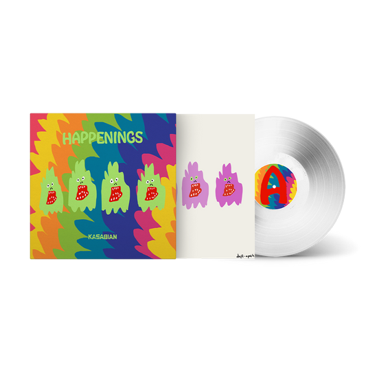 Front view of Kasabian - Happenings | (daft-apeth the rare edition) with Signed Insert. Alternative artwork silver vinyl
