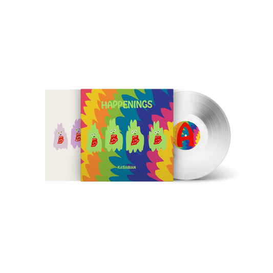 Front view of Kasabian - Happenings | (daft-apeth the rare edition) with Signed Insert. Alternative artwork silver vinyl