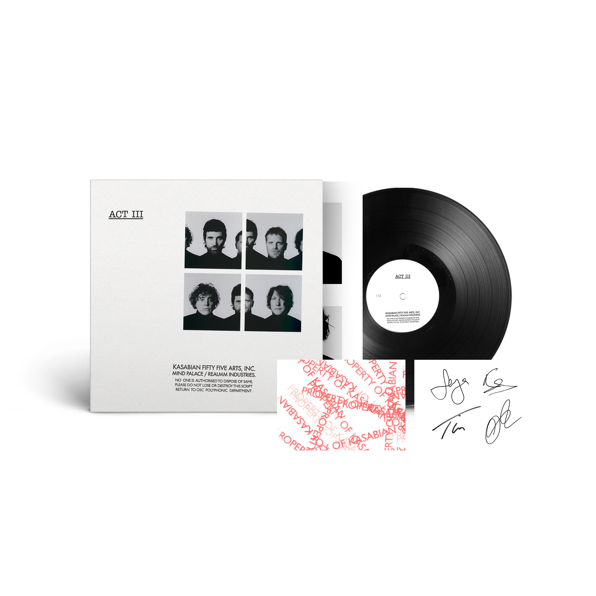 Kasabian 'ACT III' vinyl record with cover featuring black and white images of the band.